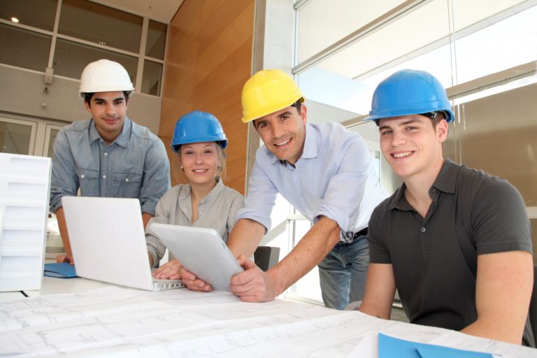 young construction workers during training